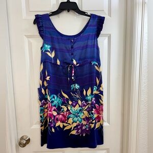 Yumi Kim Silk Mini Dress  Floral Print  size S  Purple/Blue/Ivory  Tie Waist